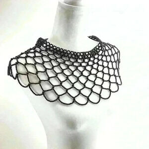 Vintage Necklace Black beaded drape accessory X12